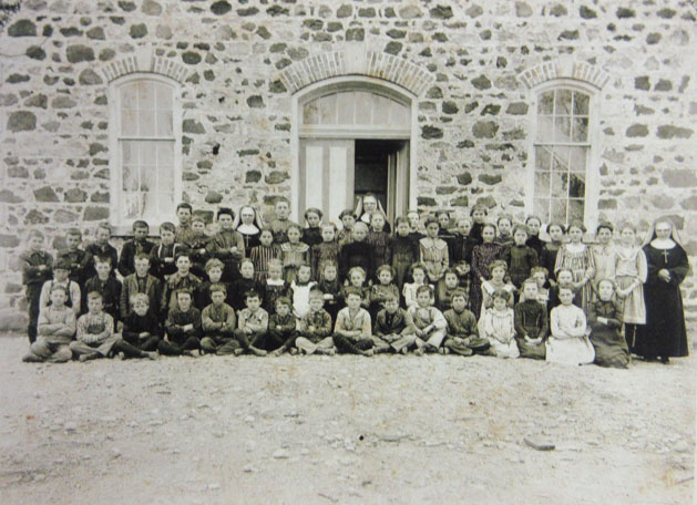 Students and Nuns In Front of Fieldstone School